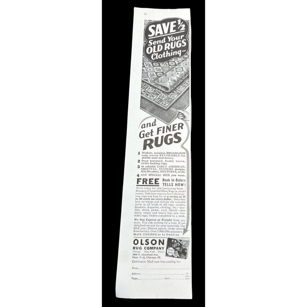 Olson Rug Company 1938 Vintage Print Ad Chicago Illinois Finer Broadloom